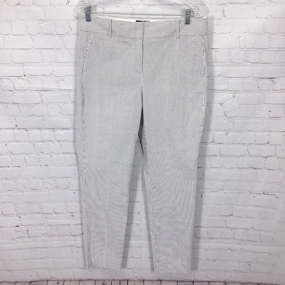 J. Crew Cameron‎ Pinstriped Pants Women’s Size 12 Tall Gray/White Lightweight